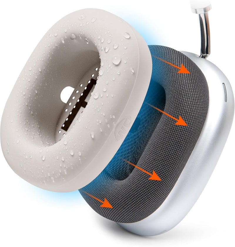 WC SweatZ Max - Patented Protective Earpad Covers for Airpods Max Made by Wicked Cushions | Sweatproof & Easily Washable | Full Earpad Sweat Protection | Beige - Image 1